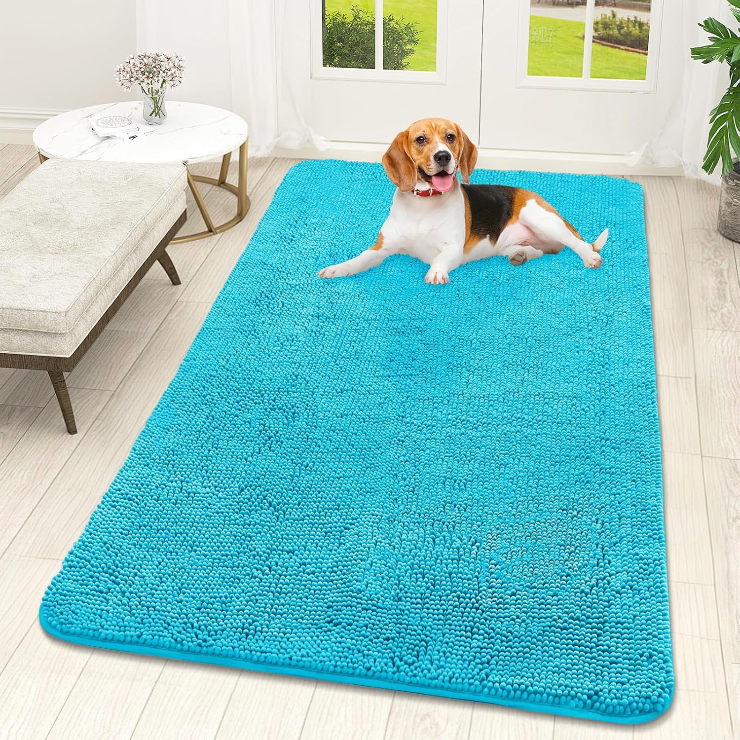 OLANLY Dog Door Mat for Muddy Paws 48x30, Absorbs Moisture and Dirt, Absorbent Non-Slip Washable Doormat, Quick Dry Chenille Mud Mat for Dogs, Entry Indoor Entryway Carpet for Inside Floor, Grey