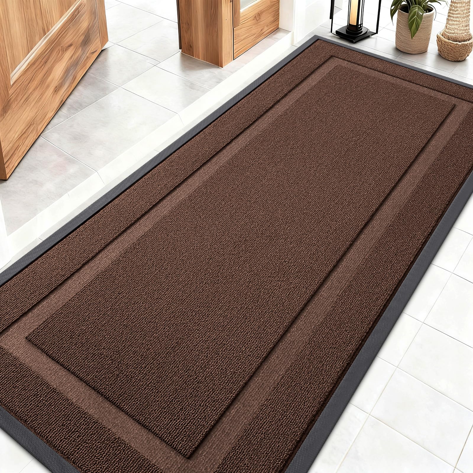 OLANLY Front Door Mat Indoor Outdoor Entrance, Waterproof All-Season, All-Weather Doormat, Sturdy Natural Rubber, Fade Resistant, Low Profile, Easy Clean Patio Porch Entryway Mat, 29.5x17, Black