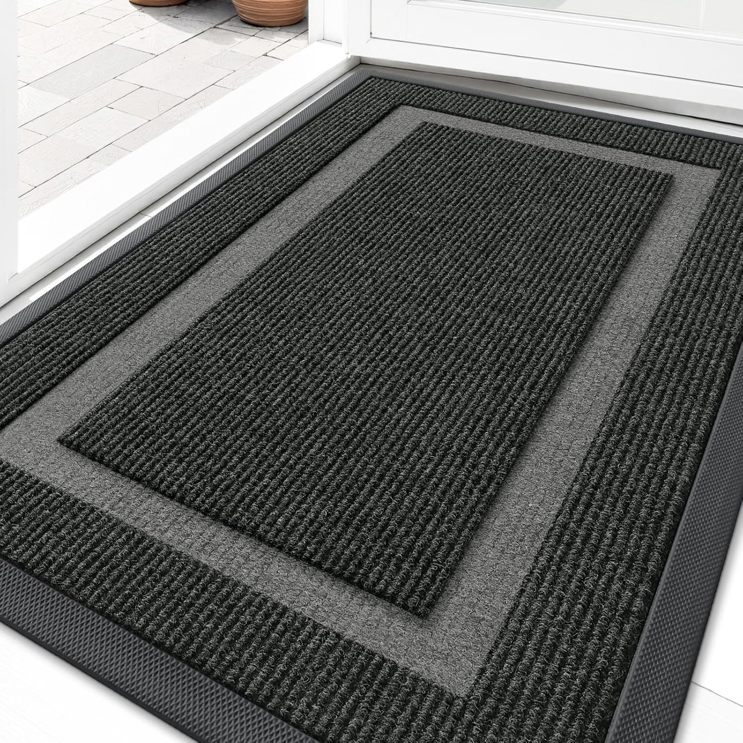 OLANLY Front Door Mat Indoor Outdoor Entrance, Waterproof All-Season, All-Weather Doormat, Sturdy Natural Rubber, Fade Resistant, Low Profile, Easy Clean Patio Porch Entryway Mat, 29.5x17, Beige