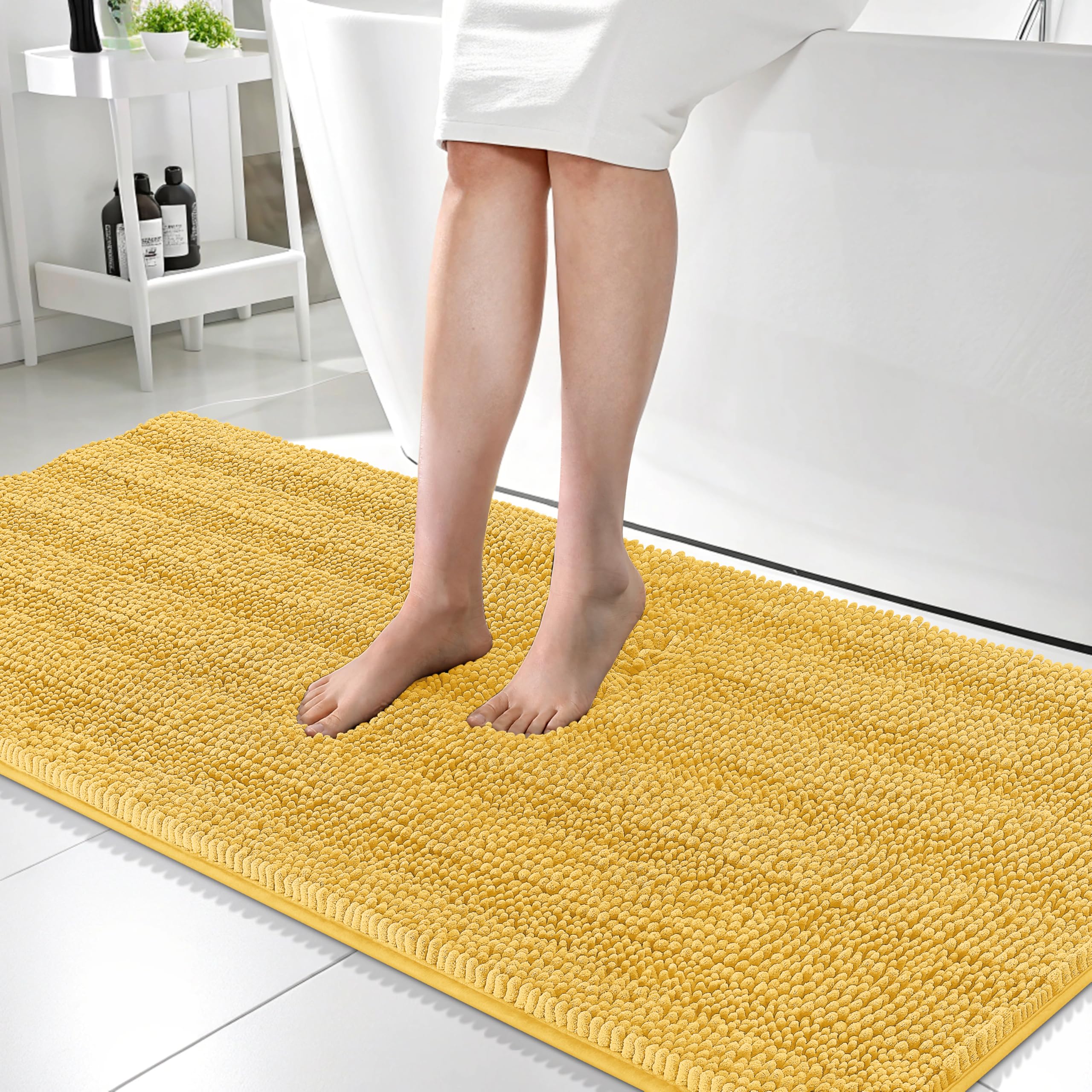OLANLY Thick Bathroom Rugs 30x20, Extra Soft Absorbent Chenille Striped Bath Rugs, Rubber Backing, Machine Wash Dry, Bath Mats for Bathroom Floor, Tub and Shower, Home Decor Accessories, Grey