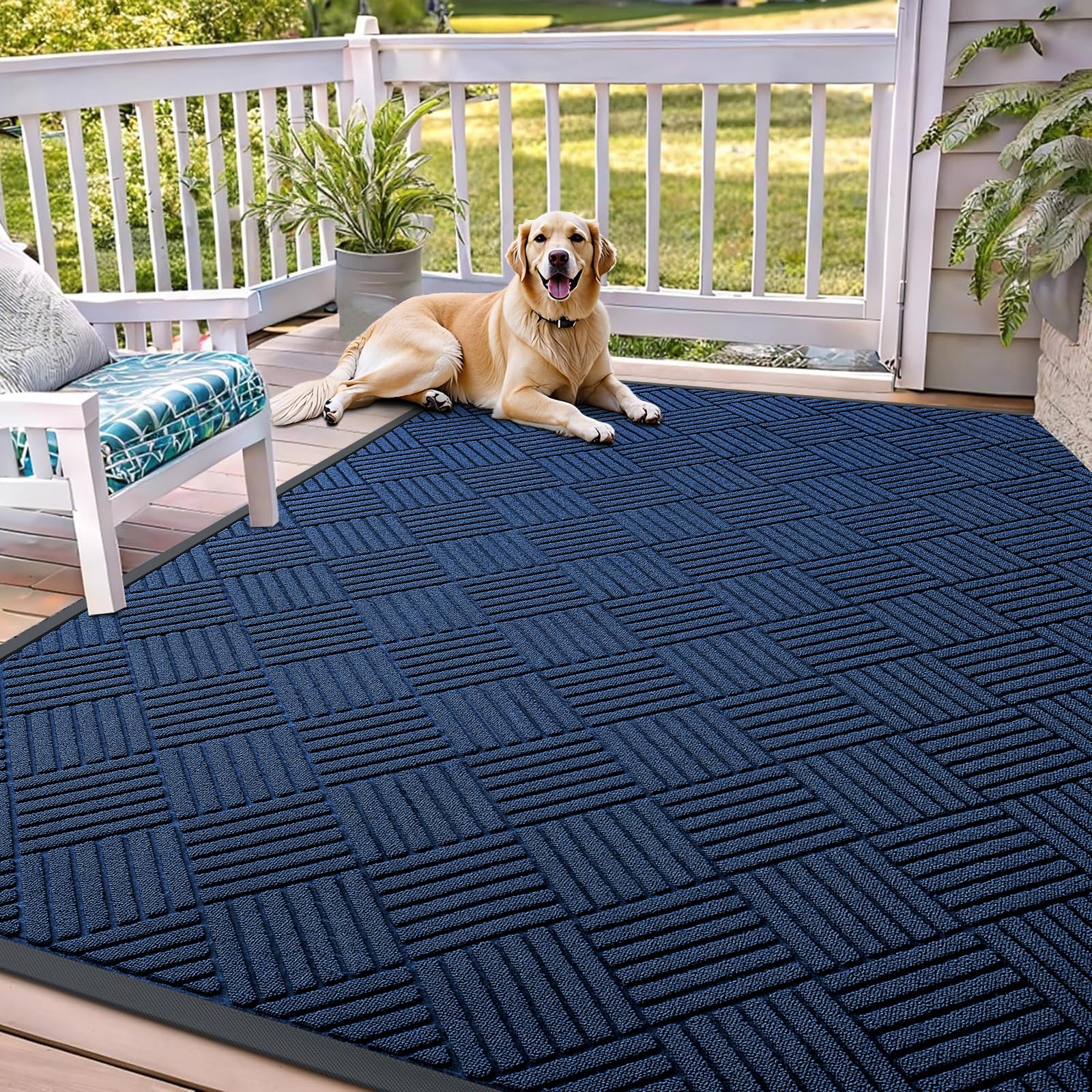 OLANLY Front Door Mat Outside Entrance 29.5x17, Absorbent, Heavy Duty Sturdy Natural Rubber Doormat Indoor Outdoor, Stain and Fade Resistant, Non-Slip Low Profile Floor Mat for Entryway, Grey Diamond