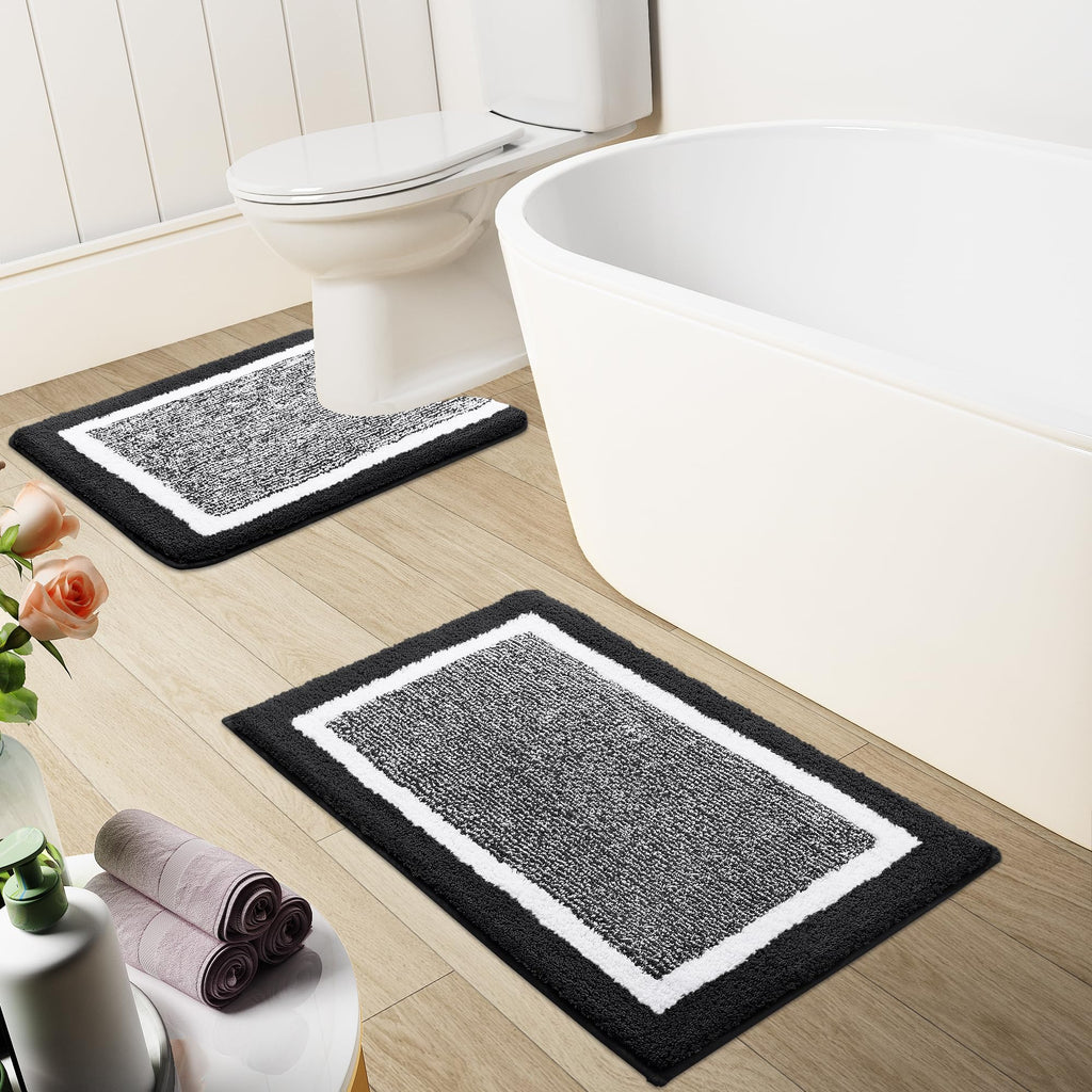 OLANLY Bathroom Rugs Sets 3 Piece, Soft Absorbent Microfiber Bath Mats and U-Shaped Contour Toilet Rug, Home Decor Accessories, Non-Slip, Bath Mat Set for Bathroom (30"x20"+24"x16"+24"x20", Grey)