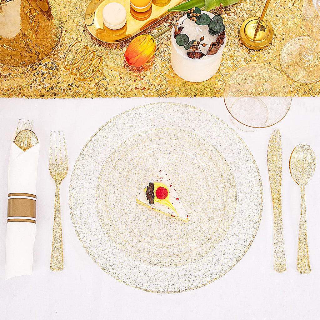DaYammi 210Pcs White Gold Plastic Plates for Party,Gold Disposable Dinnerware Set Includes 60 gold Floral Plates,30 Plastic Silverware,30 Per Rolled Napkins,30 Cups for Mother's Day Party Wedding