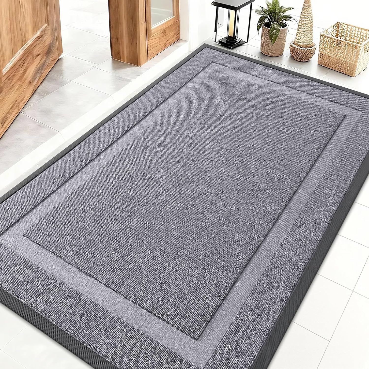 OLANLY Front Door Mat Indoor Outdoor Entrance, Waterproof All-Season, All-Weather Doormat, Sturdy Natural Rubber, Fade Resistant, Low Profile, Easy Clean Patio Porch Entryway Mat, 29.5x17, Beige