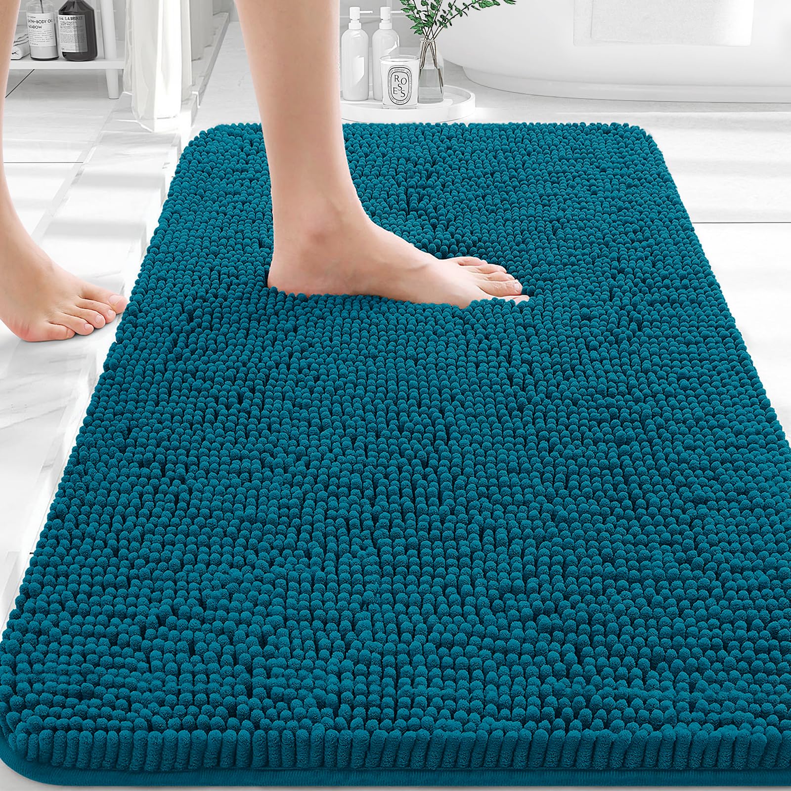 OLANLY Bathroom Rugs 30x20, Extra Soft Absorbent Chenille Bath Rugs, Rubber Backing Quick Dry, Machine Washable Bath Mats for Bathroom Floor, Tub and Shower, Home Decor Accessories, Grey