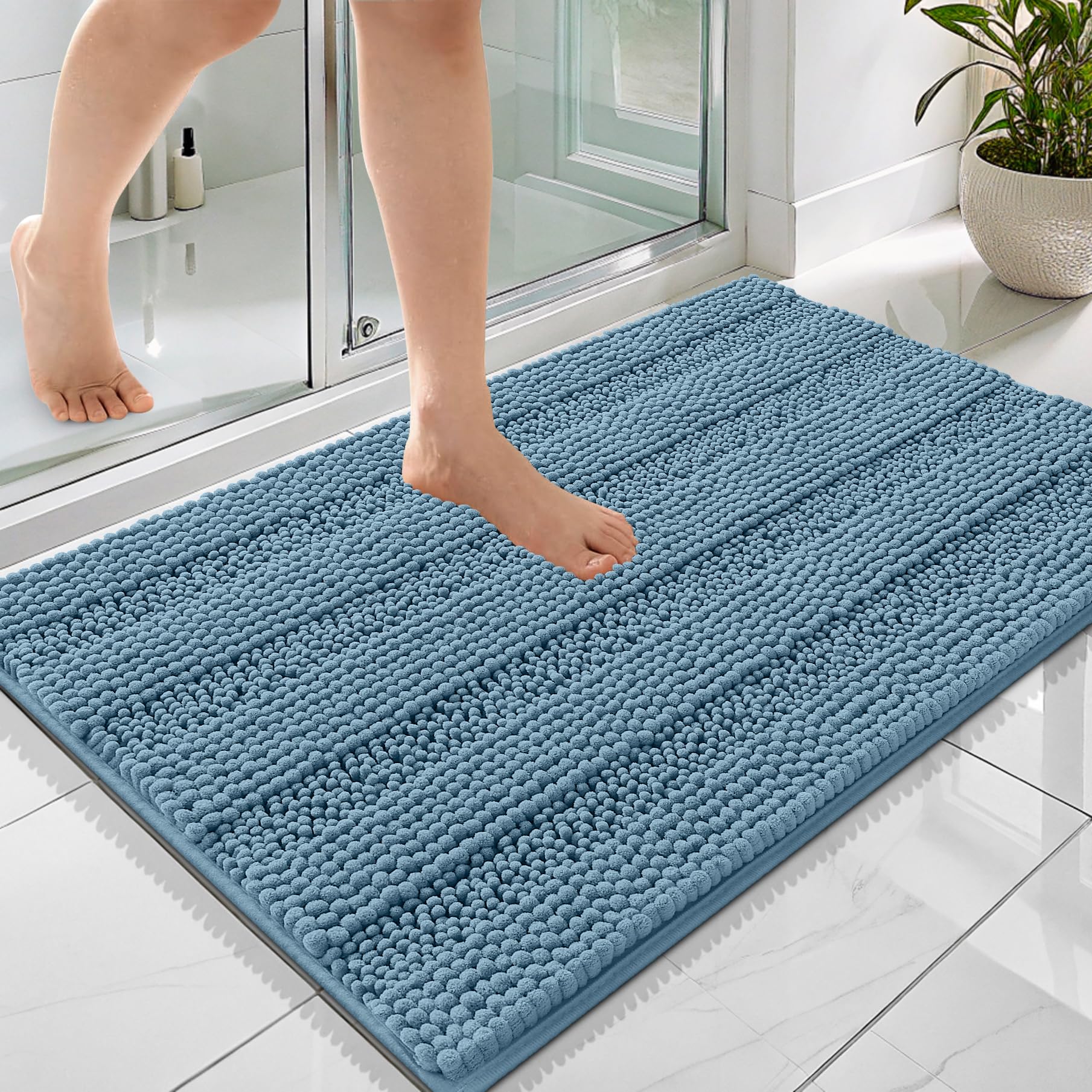 OLANLY Thick Bathroom Rugs 30x20, Extra Soft Absorbent Chenille Striped Bath Rugs, Rubber Backing, Machine Wash Dry, Bath Mats for Bathroom Floor, Tub and Shower, Home Decor Accessories, Grey