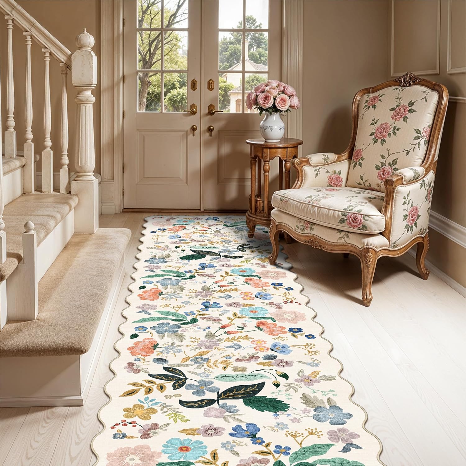 Washable 2x3 Entryway Area Rug - Neutral Kitchen Rug Runner Vintage Soft Floor Mat Non Slip Indoor Farmhouse Carpet for Bathroom Living Room Bedroom (2 X 3, Beige)