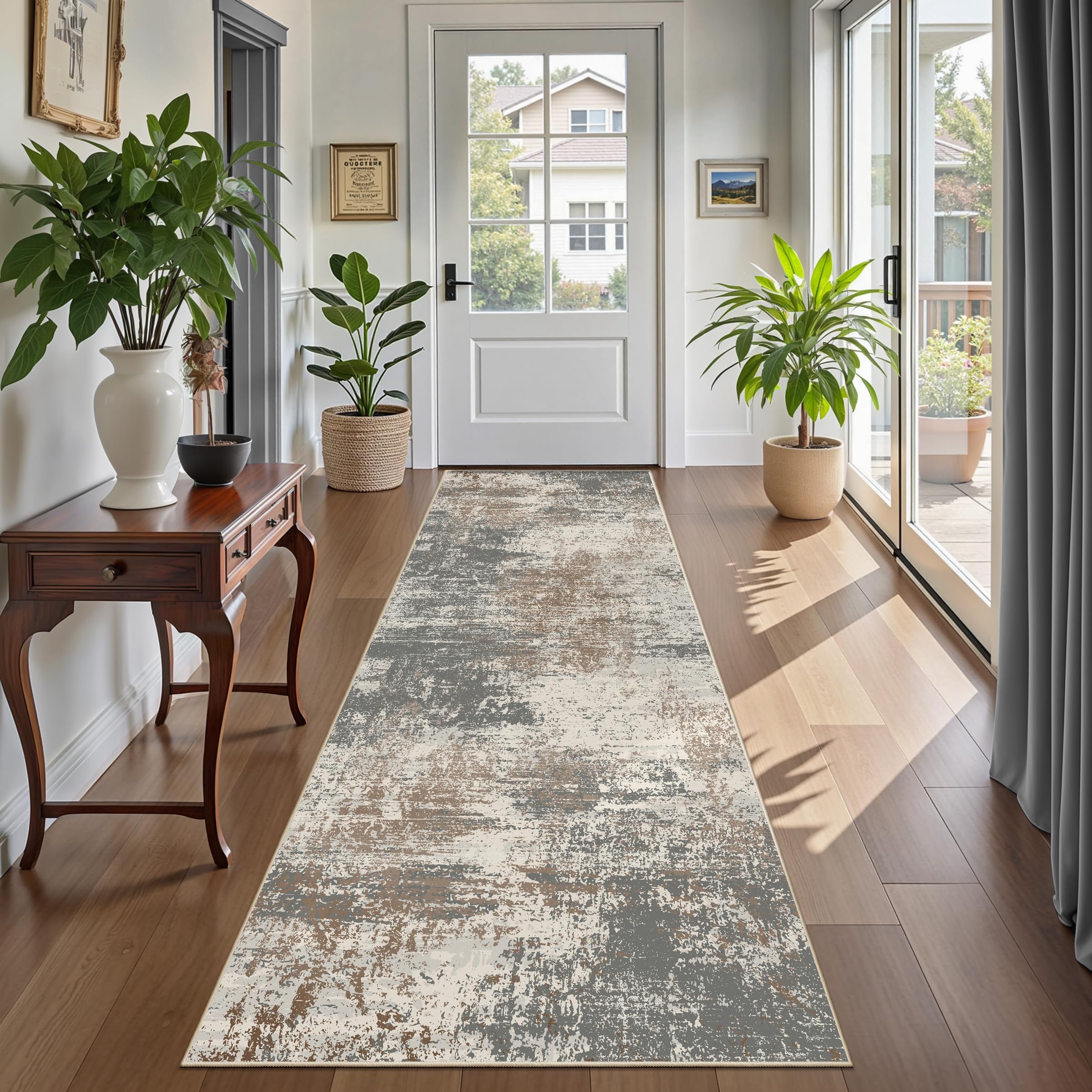 Ciicool Modern Abstract Area Rug 2x3 Washable Small Entryway Rug, Non-Slip Low Pile Throw Rug, Foldable Kitchen Bathroom Rugs, Blue Grey Floor Carpet for Entrance Living Room Bedroom Indoor Doormat