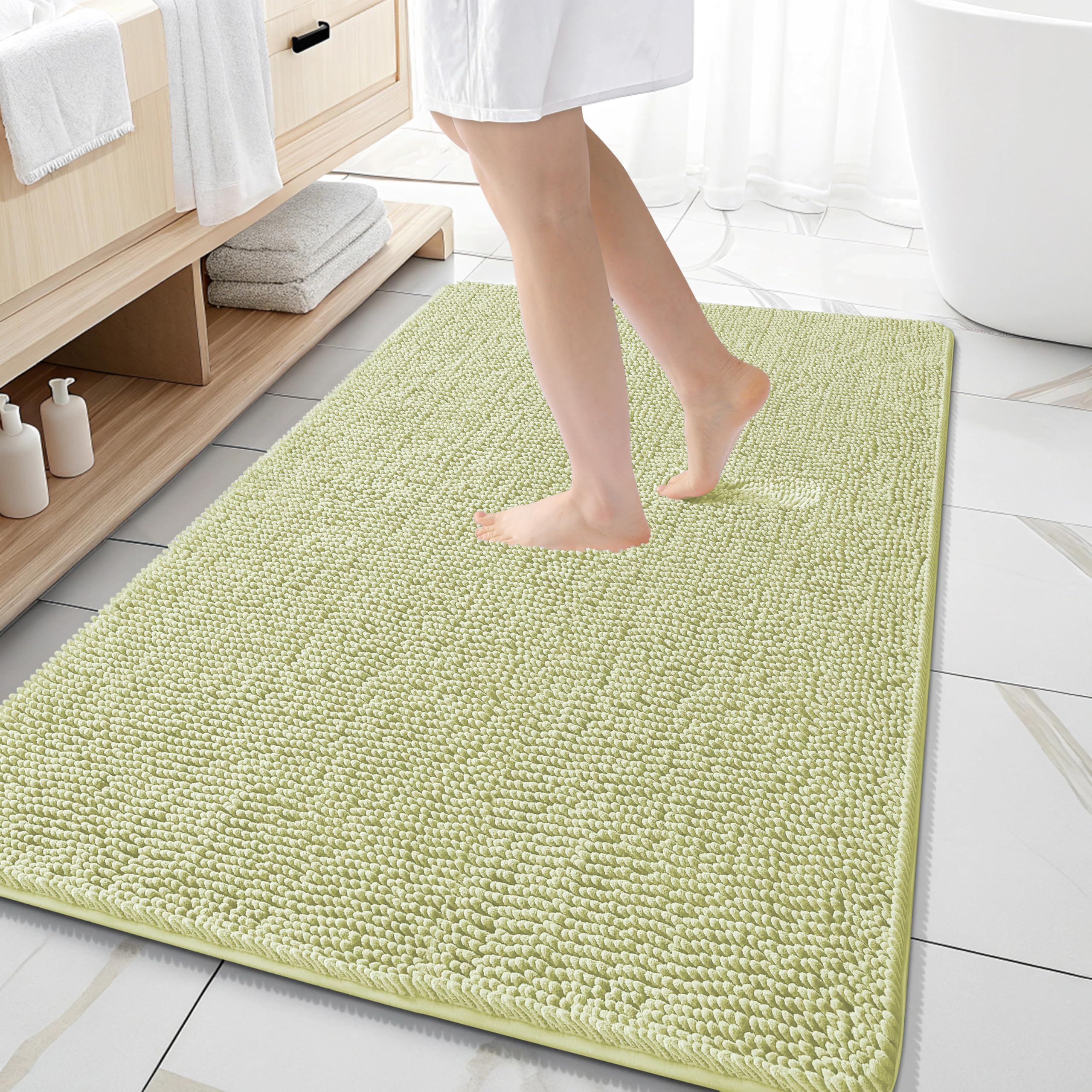 OLANLY Bathroom Rugs 30x20, Extra Soft Absorbent Chenille Bath Rugs, Rubber Backing Quick Dry, Machine Washable Bath Mats for Bathroom Floor, Tub and Shower, Home Decor Accessories, Grey