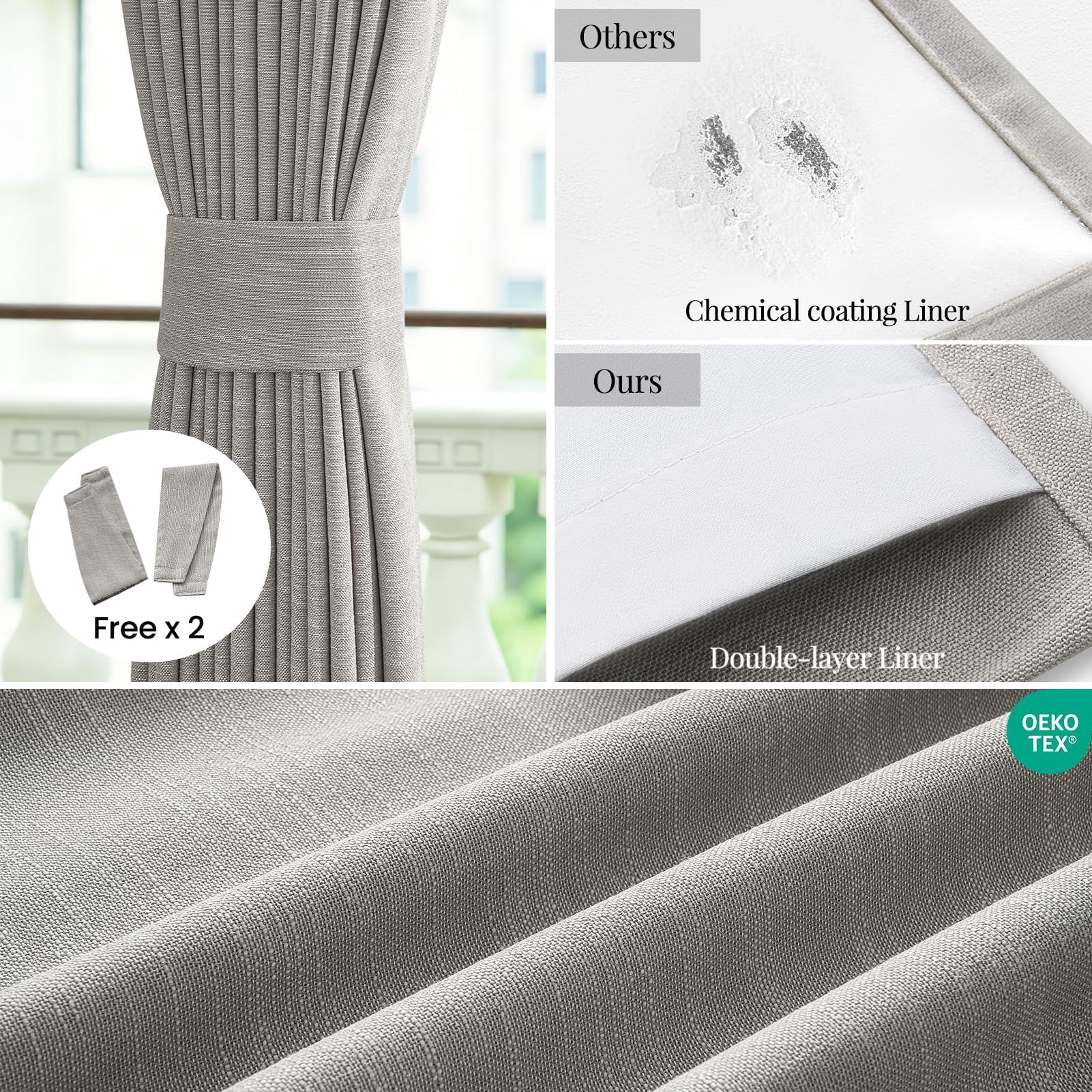 Topfinel 84 Inch Long Natural Blackout Curtains for Bedroom Livingroom, Farmhouse Back Tab Pinch Pleated Drapes for Track System,Neutral Linen Ambiance & Privacy Drapes Natural 52" W*84" L