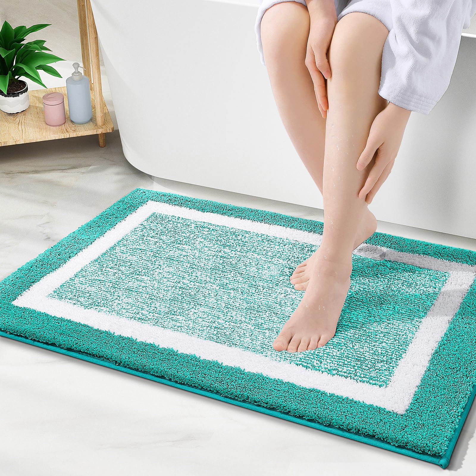 OLANLY Small Bathroom Rugs 24x16, Extra Soft and Absorbent Microfiber Bath Rugs, Non-Slip, Machine Washable, Quick Dry Shaggy Bath Carpet, Bath Mats for Bathroom Floor, Tub, Shower, Grey