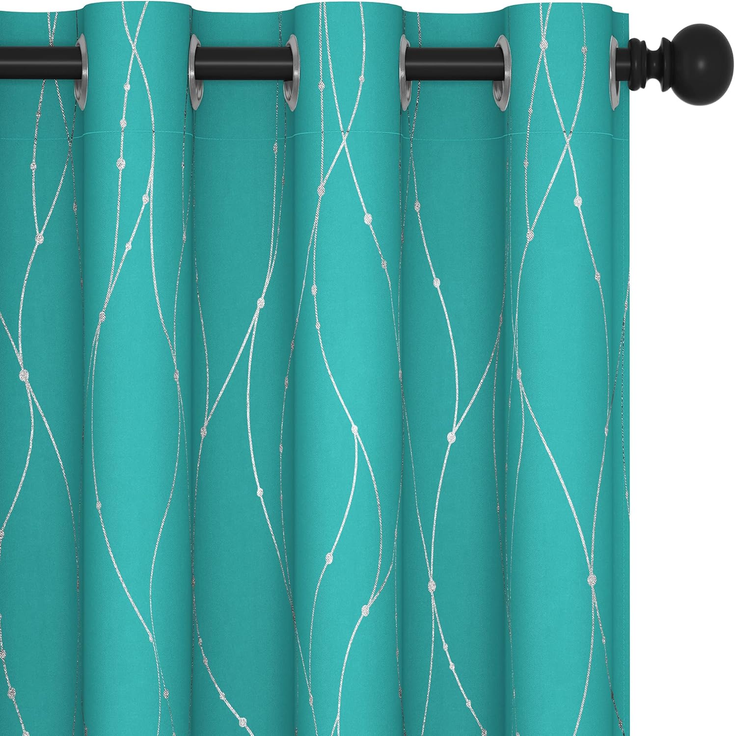 Deconovo Blackout Curtains, Grey Curtain, Thermal Insulated Soundproof Curtain Drapes, Wave Dot Foil Print, 52 x 84 Inch, 2 Panels, Machine‑Washable Privacy Window Drape for Bedroom Living Room Office