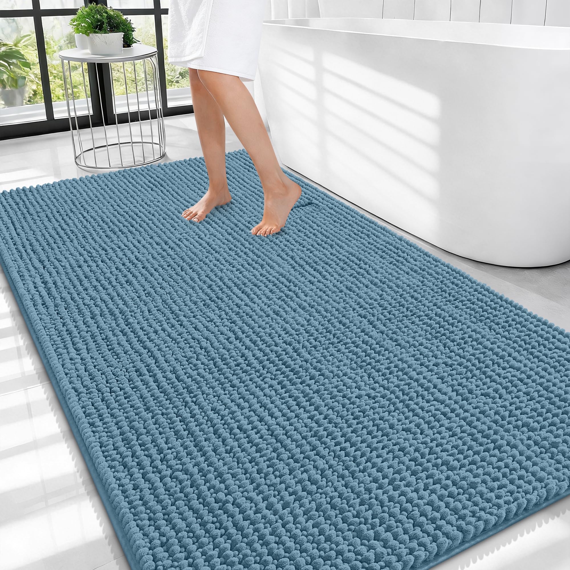 OLANLY Thick Bathroom Rugs 30x20, Extra Soft Absorbent Chenille Bath Rugs, Rubber Backing, Machine Wash Dry, Bath Mats for Bathroom Floor, Tub and Shower, Home Decor Accessories, Grey