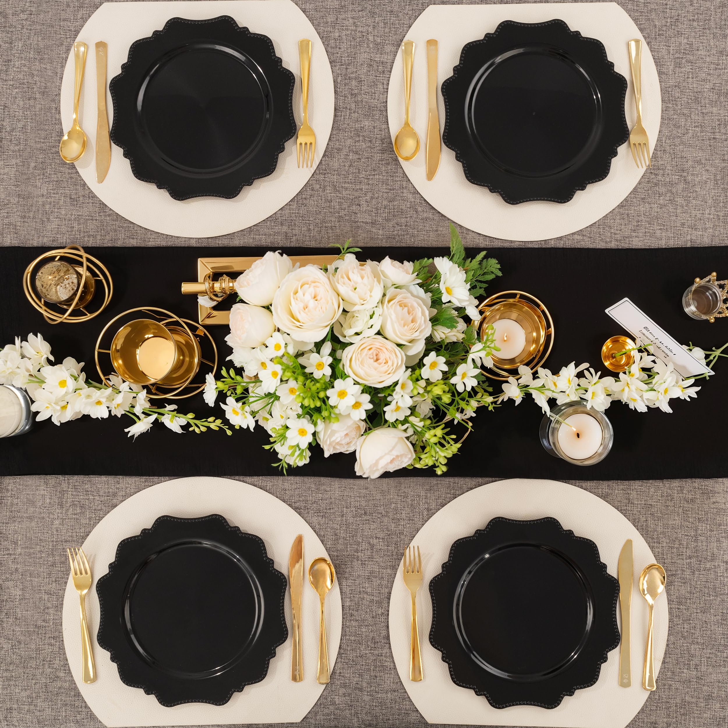 COLOSUS 60PCS White Plastic Plates for 30 guests-Fancy Plastic Beaded Plates,Plastic Plates for Party, Elegant White plates,Include 30 PCS 10.5" Dinner plates & 30PCS 8.25" Dessert plates for easter