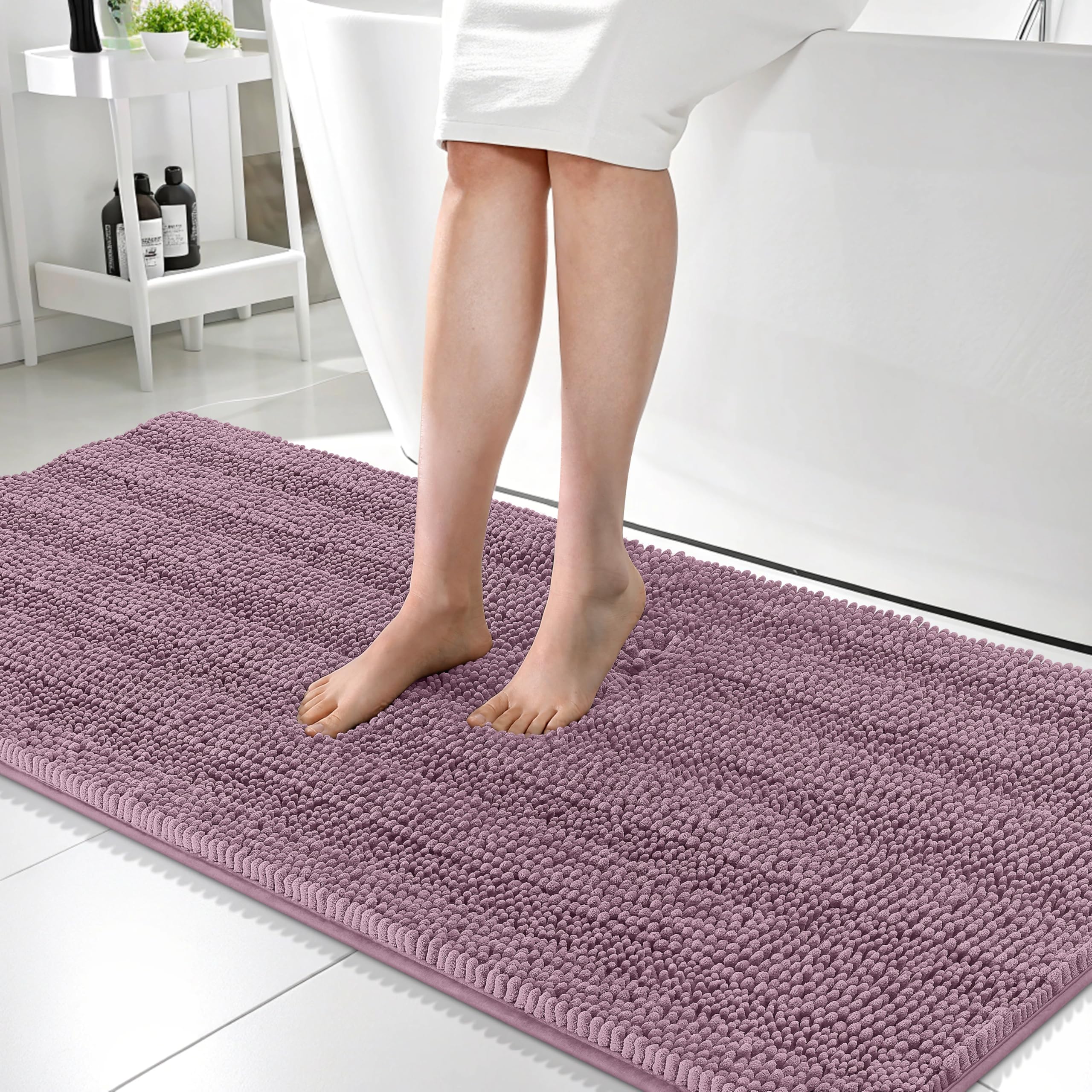 OLANLY Thick Bathroom Rugs 30x20, Extra Soft Absorbent Chenille Striped Bath Rugs, Rubber Backing, Machine Wash Dry, Bath Mats for Bathroom Floor, Tub and Shower, Home Decor Accessories, Grey