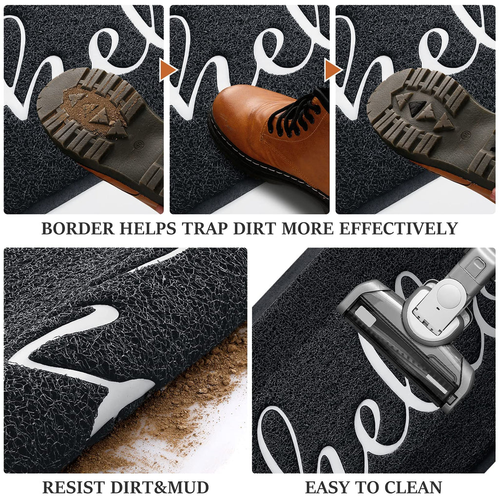 Door Mat (30"x17.5",Black), Welcome Mat Low Profile Front Doormat Floor Mat Non Slip Rugs for Entryway, Patio, High Traffic Areas