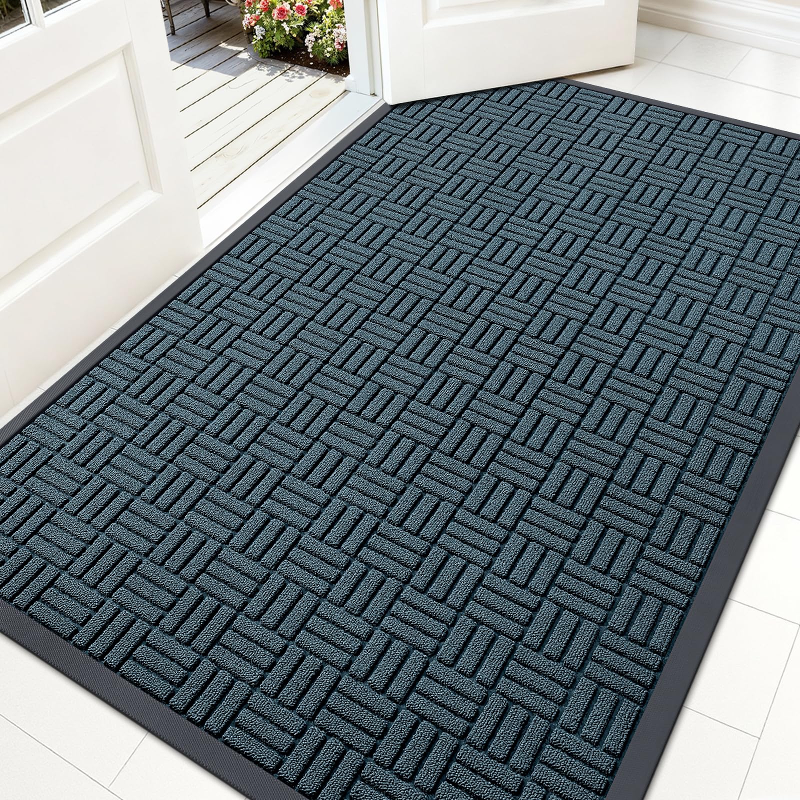 OLANLY Front Door Mat Outside Entrance 29.5x17, Absorbent, Heavy Duty Sturdy Natural Rubber Doormat Indoor Outdoor, Stain and Fade Resistant, Non-Slip Backing Low Profile Floor Mat for Entryway, Grey