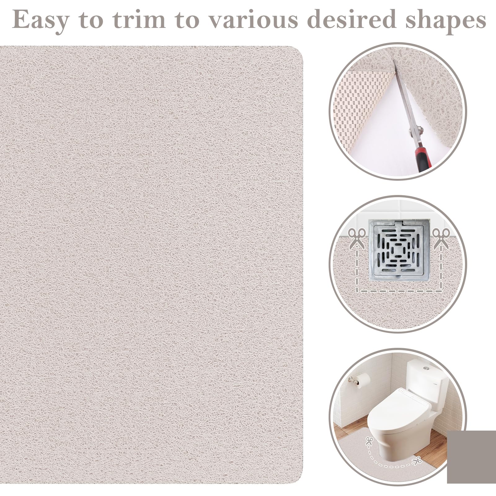 PVC Loofah Shower/Bathtub Mat Non-Slip, 24x16 inch, Soft Tub Mat with Drain, for Tub and Bathroom,Quick Drying,Grey