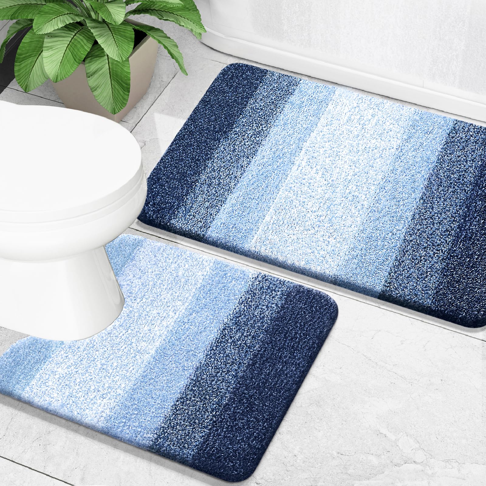 OLANLY Bathroom Rug Set 2 Piece, Soft Absorbent Microfiber Bath Mats and U-Shaped Contour Toilet Rug, Non-Slip, Machine Wash Dry, Plush Shaggy Bath Mats for Bathroom (24"x16"+24"x20", Grey)
