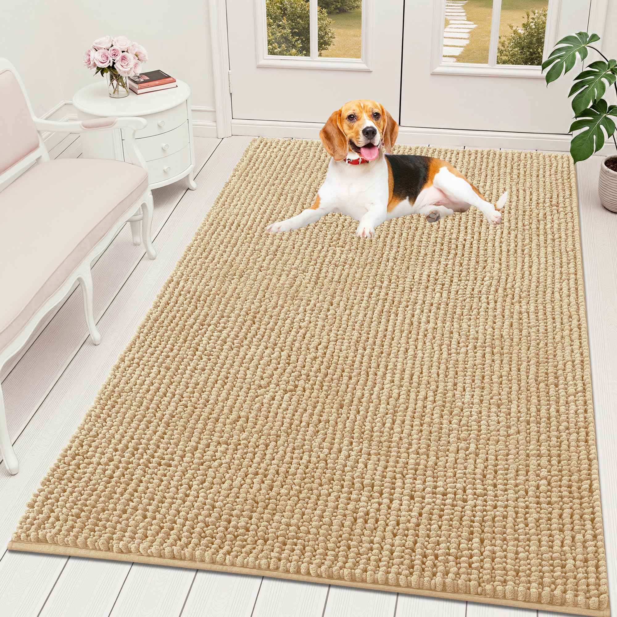 OLANLY Dog Door Mat for Muddy Paws 30x20, Ultra Absorbent Chenille Mud Doormat, Non-Slip Washable and Dirt Trapping Doormat for Indoor Entryway, Quick-Dry Indoor Pet Bed Mats for Dogs, Grey
