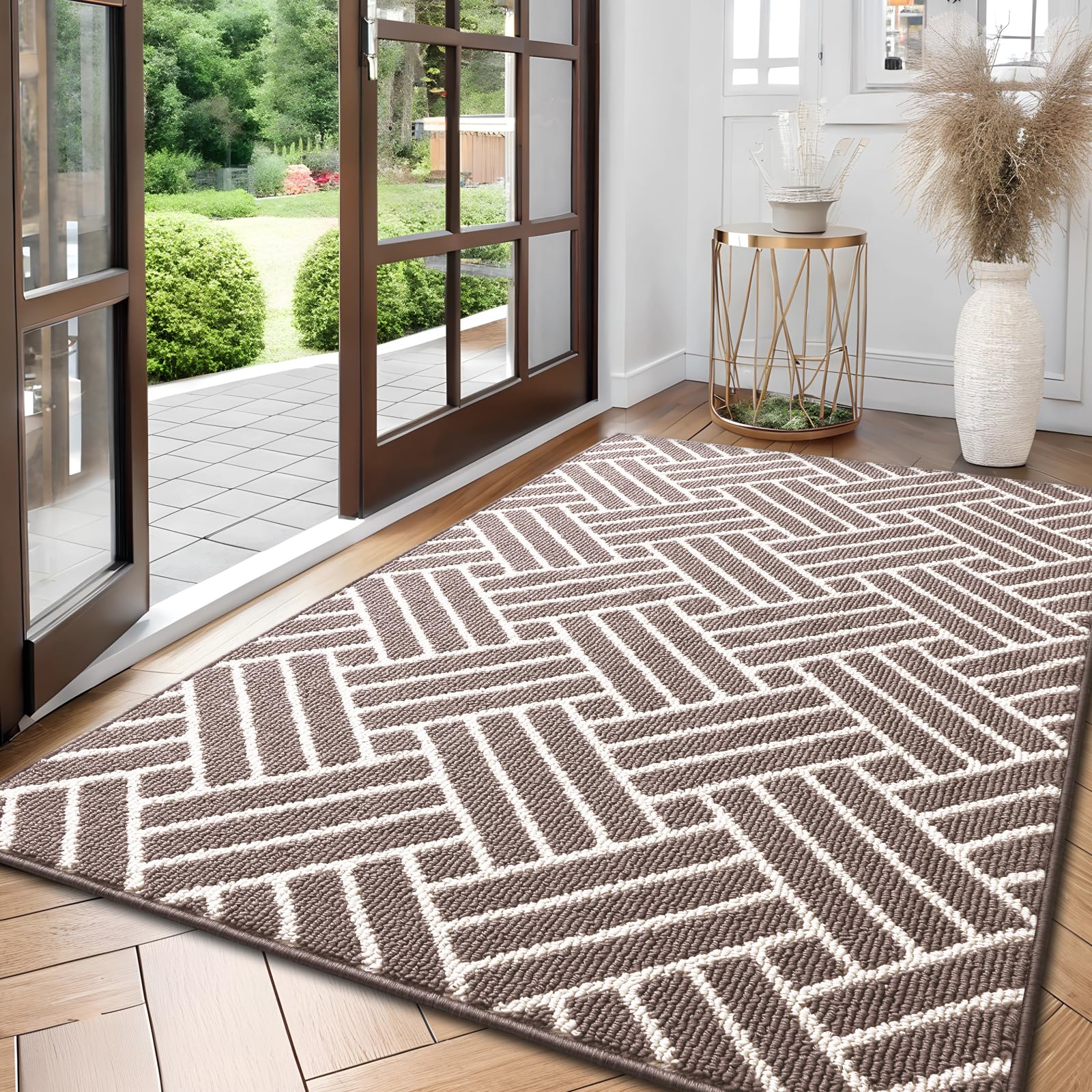 OLANLY Indoor Door Mat, 32x20 Inch, Dirt Resistant and Absorbent, Non-Slip Rubber Backing Floor Mats, Easy Clean Low-Profile Doormat for Entryway, Front Door, and Inside Entrance, Grey