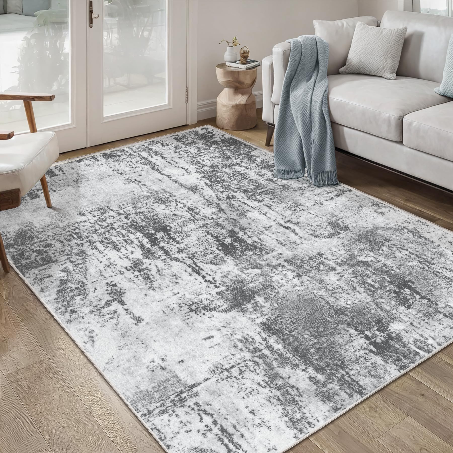 Ciicool Modern Abstract Area Rug 2x3 Washable Small Entryway Rug, Non-Slip Low Pile Throw Rug, Foldable Kitchen Bathroom Rugs, Blue Grey Floor Carpet for Entrance Living Room Bedroom Indoor Doormat