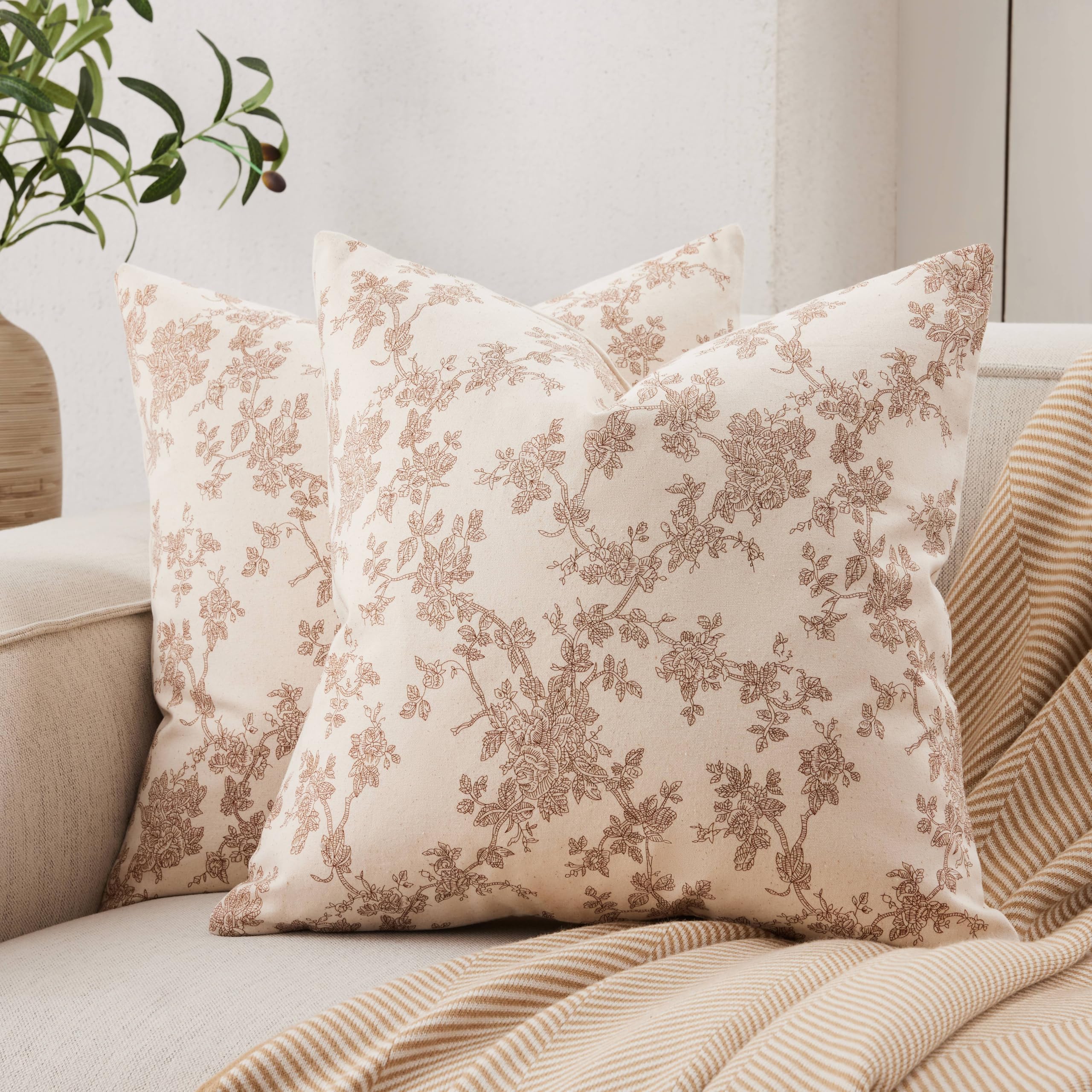 100% Cotton French Pastoral Throw Pillow Covers Set of 2, 18x18 Inch Blue Farmhouse Decorative Cushion Covers for Sofa Bed Living Room Home Decor