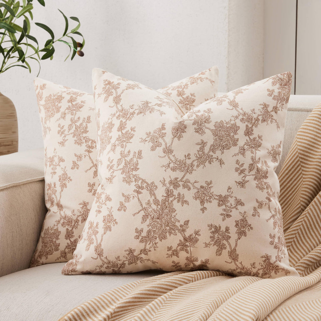 100% Cotton French Pastoral Throw Pillow Covers Set of 2, 18x18 Inch Blue Farmhouse Decorative Cushion Covers for Sofa Bed Living Room Home Decor