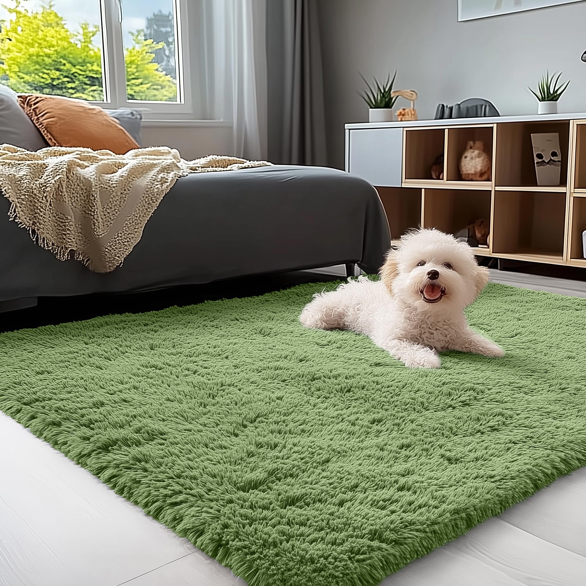 OLANLY Area Rugs for Living Room Bedroom, Machine Washable 4x5.9 ft Soft Fluffy Shaggy Bedside Rug, Indoor Floor Carpet for Kids Girls and Boys, Dorms, Nursery Rooms, Home Decor Aesthetic, Grey