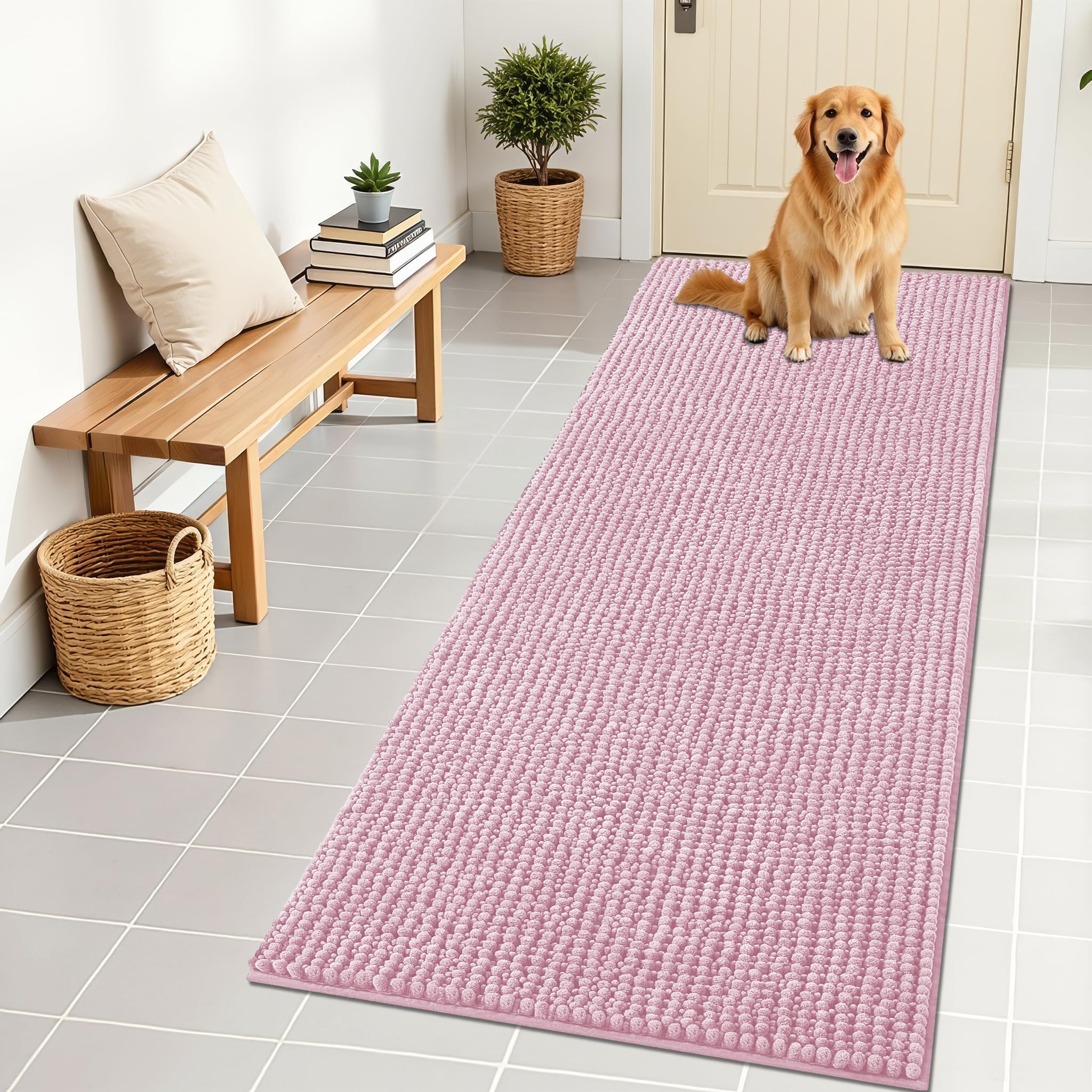 OLANLY Dog Door Mat for Muddy Paws 30x20, Ultra Absorbent Chenille Mud Doormat, Non-Slip Washable and Dirt Trapping Doormat for Indoor Entryway, Quick-Dry Indoor Pet Bed Mats for Dogs, Grey