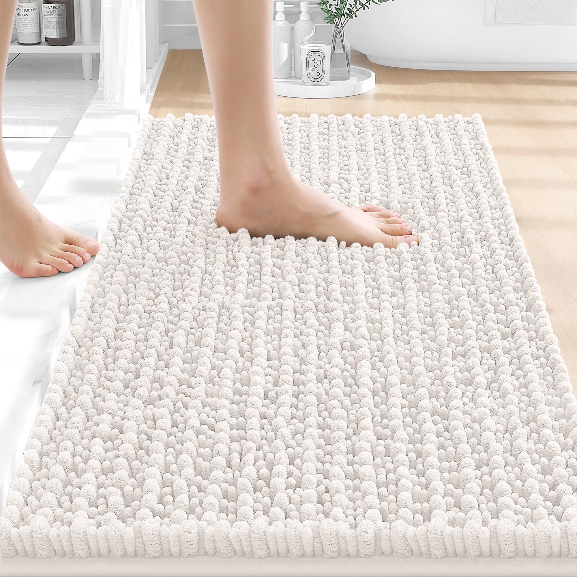 OLANLY Bathroom Rug Mat 30x20, Thick Soft and Absorbent Chenille Bath Mat, Non-Slip Rubber Backing, Machine Washable Quick Dry Bath Rugs for Tub Shower Floor, Home Decor Accessories, Grey