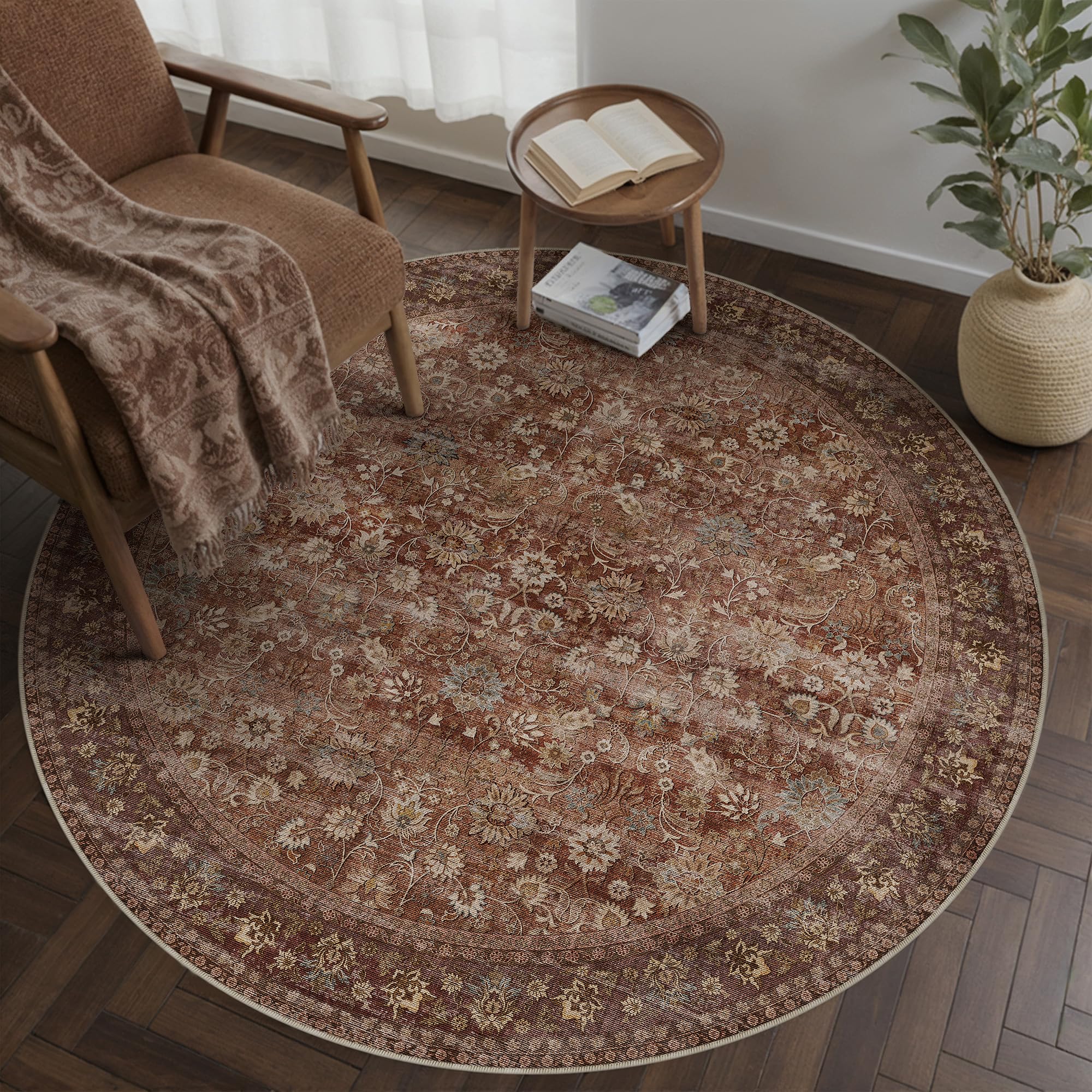HUGEAR 5x7 Machine Washable Rugs Brown Hallway Area Rug Indoor Accent Rug Floral Low Pile Carpet Soft Throw Aesthetic Rug Bedroom Living Room Office Dining Room Kitchen Laundry Room Non Slip