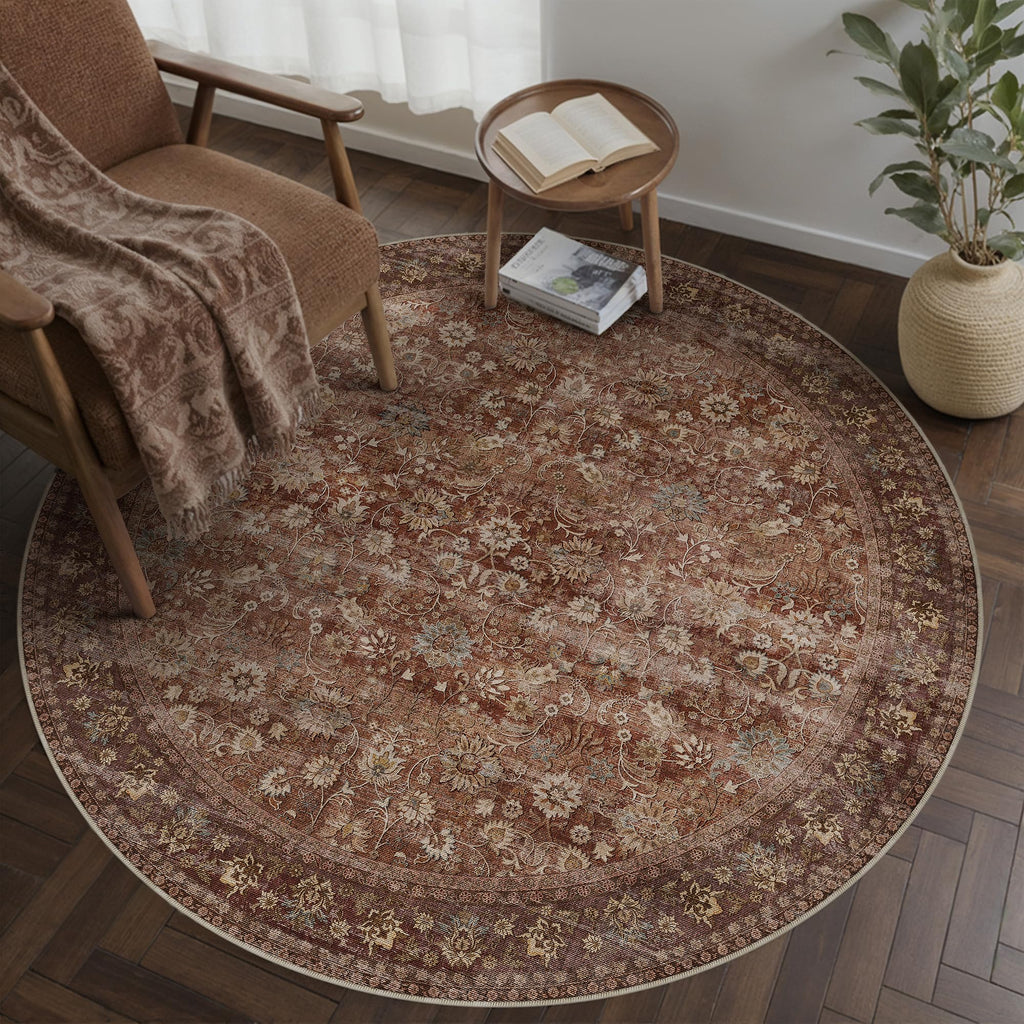 HUGEAR 5x7 Machine Washable Rugs Brown Hallway Area Rug Indoor Accent Rug Floral Low Pile Carpet Soft Throw Aesthetic Rug Bedroom Living Room Office Dining Room Kitchen Laundry Room Non Slip