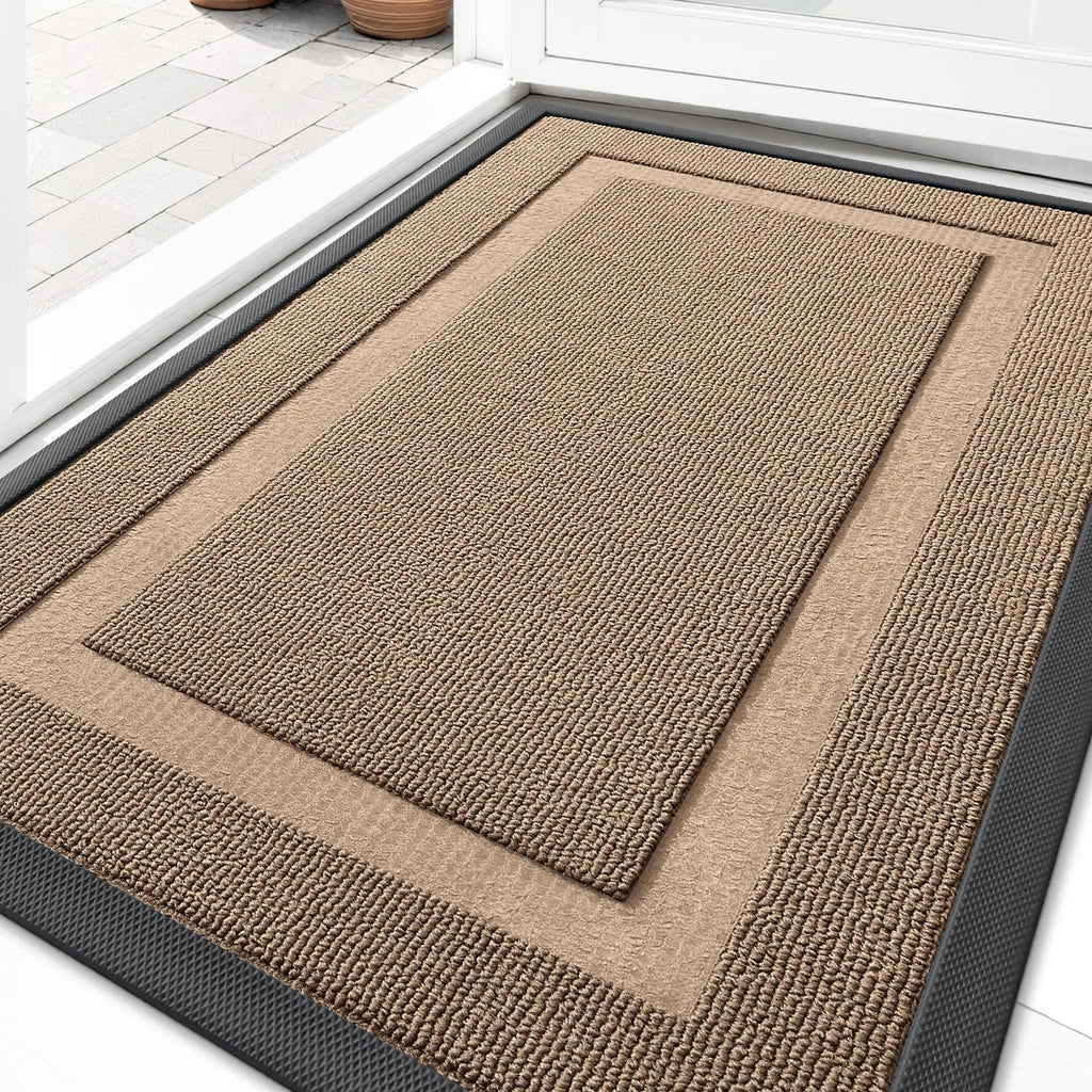 OLANLY Front Door Mat Indoor Outdoor Entrance, Waterproof All-Season, All-Weather Doormat, Sturdy Natural Rubber, Fade Resistant, Low Profile, Easy Clean Patio Porch Entryway Mat, 29.5x17, Black