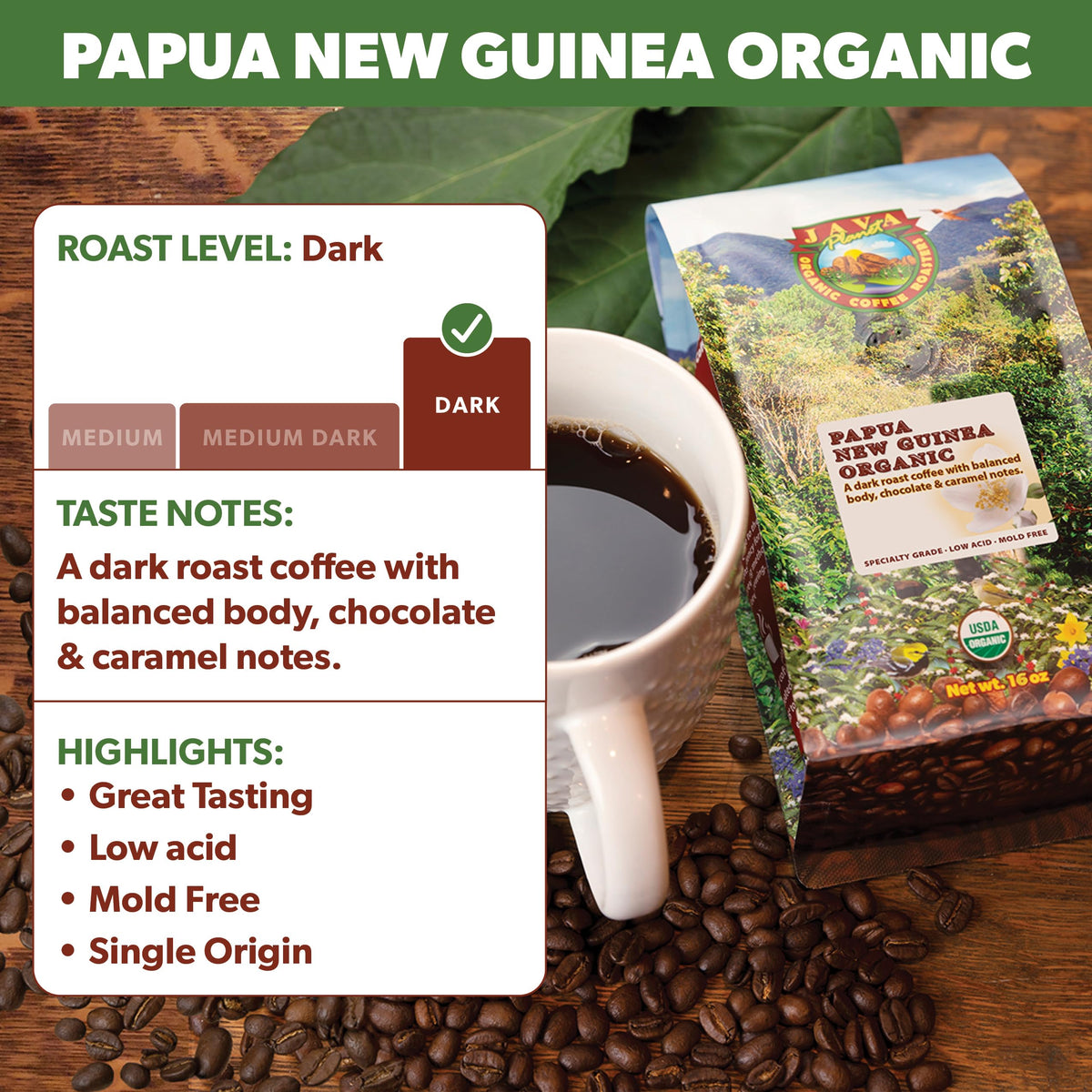Java Planet Low Acid Organic Espresso Whole Bean Coffee 16oz