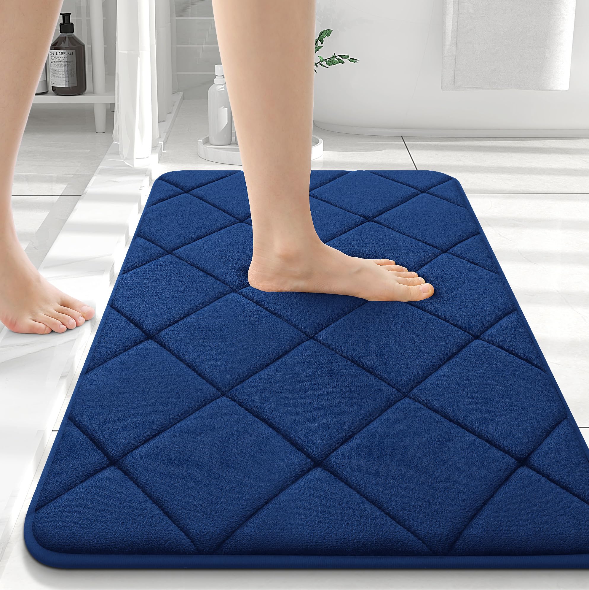 OLANLY Memory Foam Bath Mat 30x20, Ultra Soft and Absorbent Bathroom Rugs, Machine Washable, Comfortable Bath Carpet for Bathroom Floor, Tub and Shower, Black