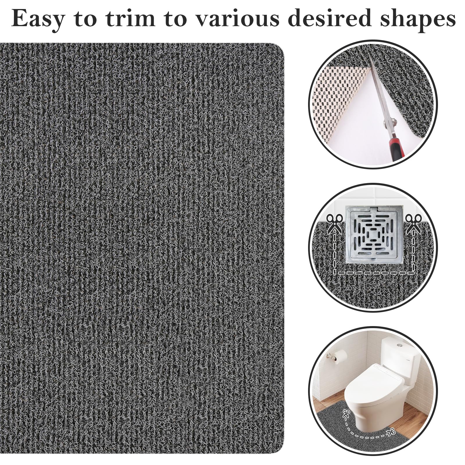 PVC Loofah Shower/Bathtub Mat Non-Slip, 24x16 inch, Soft Tub Mat with Drain, for Tub and Bathroom,Quick Drying,Grey