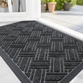OLANLY Indoor Outdoor Mat, Sturdy Natural Rubber Floor Mat, Non Slip Low Profile Waterproof Doormat, and Stain Front Door Mats, Easy Clean Patio Entrance Mat, 30''x17'', Black