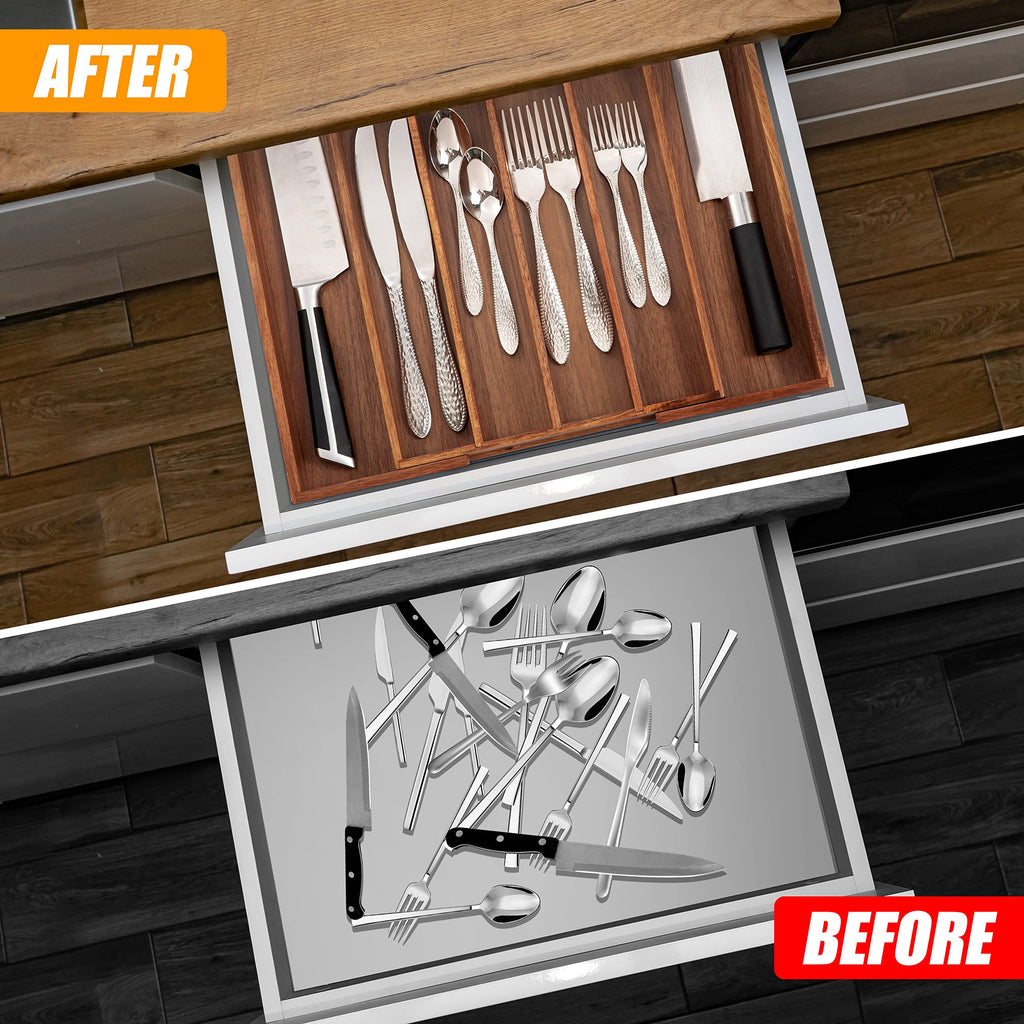 Bellsal Silverware Organizer Kitchen Drawer Organizer Expandable Bamboo Utensil Holder Cutlery Tray for Kitchen Utensil and Flatware Bedroom Office