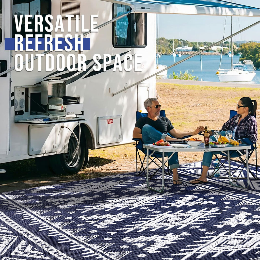 OLANLY Outdoor Rug Waterproof 5x8 ft, Reversible Outdoor Plastic Straw Rug, Boho Patio Rug, Indoor Outdoor Carpet, RV Mat Outside for Patio, Camp, Picnic, Balcony, Deck, Backyard, Black & White