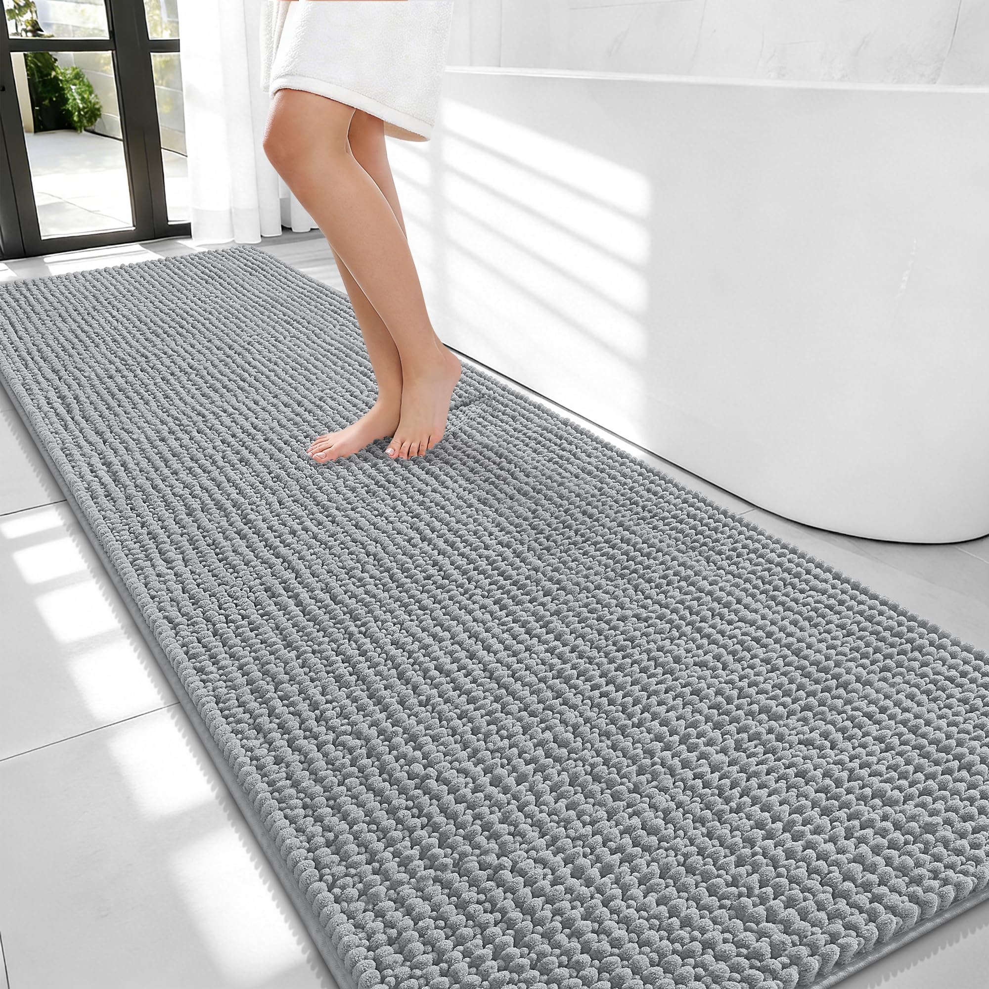 OLANLY Thick Bathroom Rugs 30x20, Extra Soft Absorbent Chenille Bath Rugs, Rubber Backing, Machine Wash Dry, Bath Mats for Bathroom Floor, Tub and Shower, Home Decor Accessories, Grey