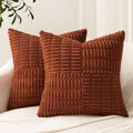 Topfinel Fall Pillow Covers Set of 2 Soft Corduroy Boho Strip Textured Terracotta Pillow Covers Modern Farmhouse Cute Autumn Home Decor Burnt Orange Living Room Sofa Couch Bed 30x30 cm