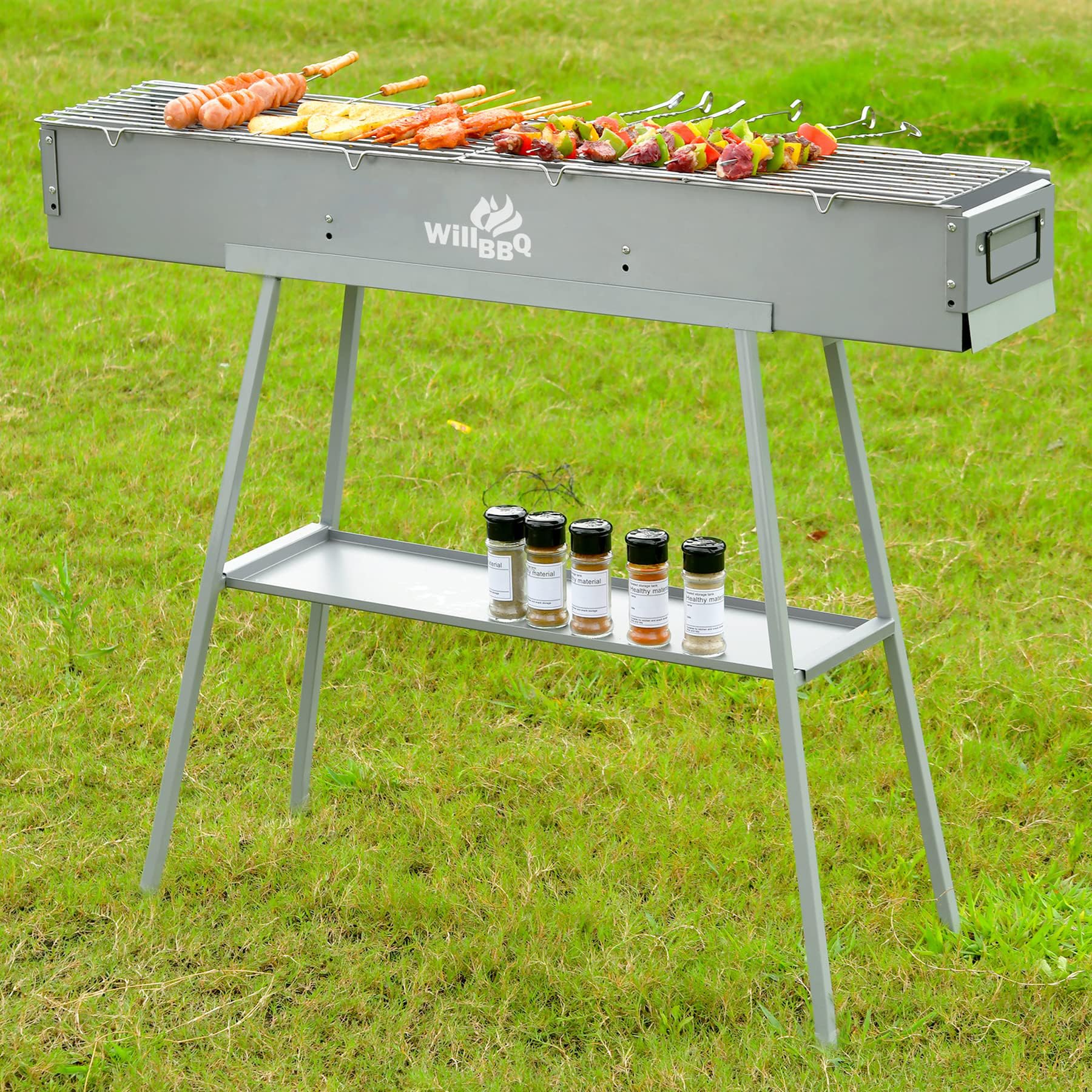 WILLBBQ Charcoal Grill Tailgate Parties, Patio, Beach Barbecues, Backyard Gatherings,Alloy Steel BBQ Barbecue Outdoor Grilling with Durable Support Frame and Dual Adjustable Vents (31.6x7.1x5.1 inch)