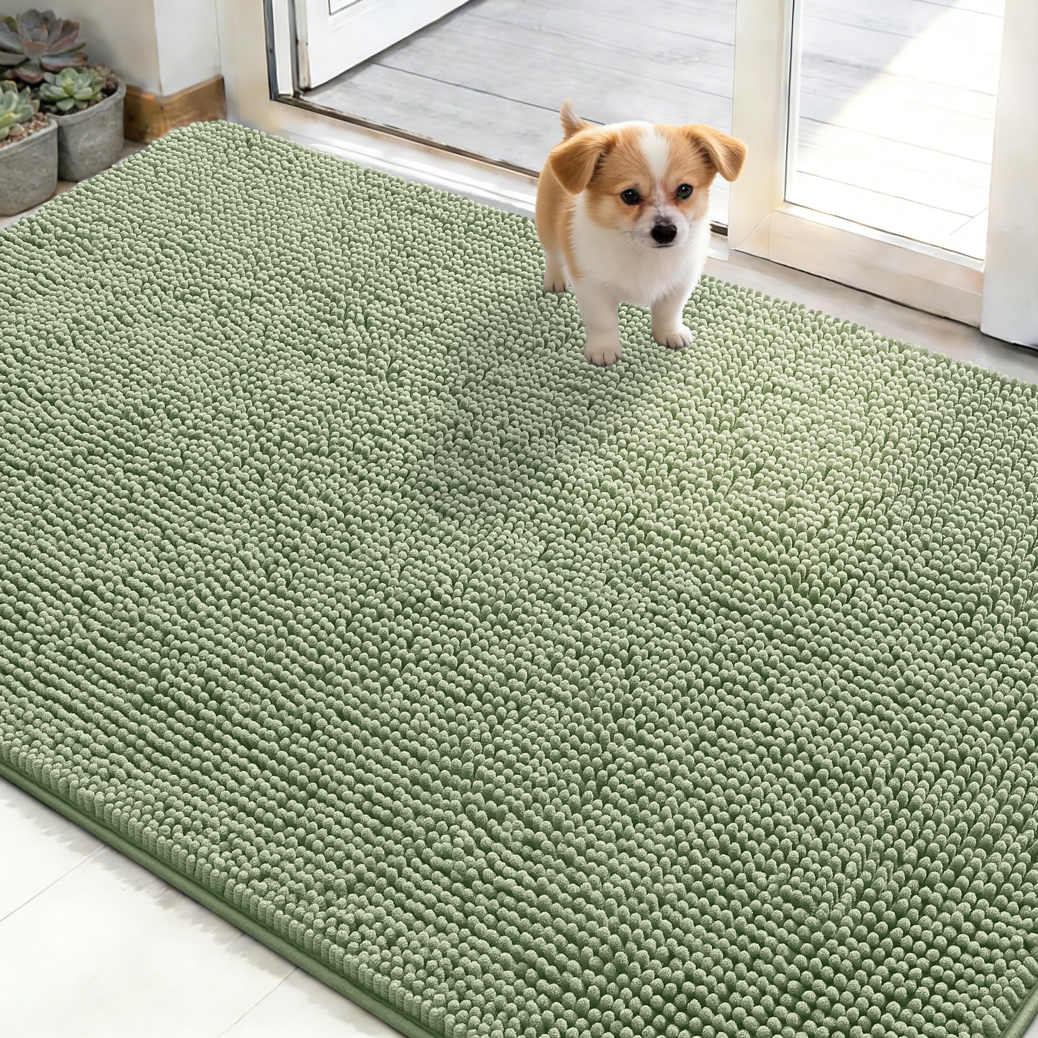OLANLY Dog Door Mat for Muddy Paws 30x20, Absorbs Moisture and Dirt, Absorbent Non-Slip Washable Doormat, Quick Dry Chenille Mud Mat for Dogs, Entry Indoor Entryway Carpet for Inside Floor, Grey