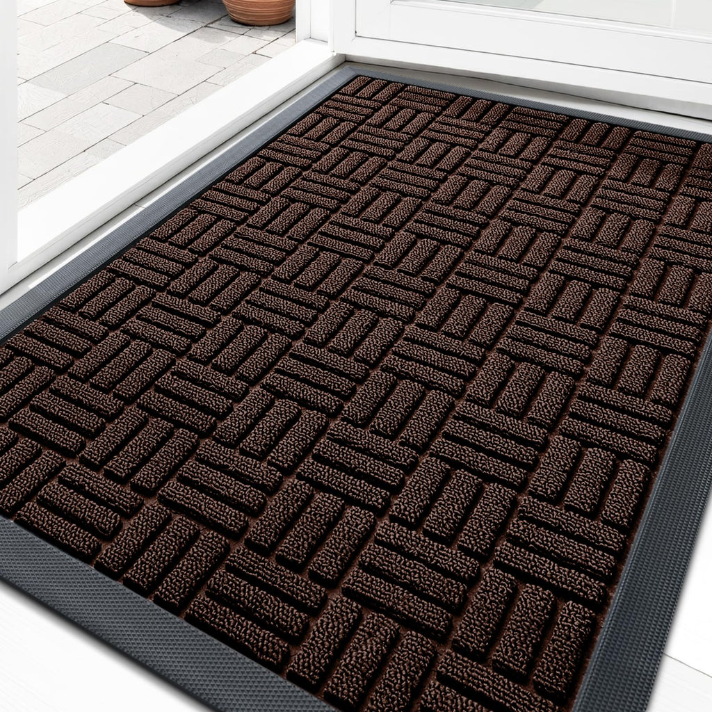 OLANLY Front Door Mat Outside Entrance 29.5x17, Absorbent, Heavy Duty Sturdy Natural Rubber Doormat Indoor Outdoor, Stain and Fade Resistant, Non-Slip Backing Low Profile Floor Mat for Entryway, Grey