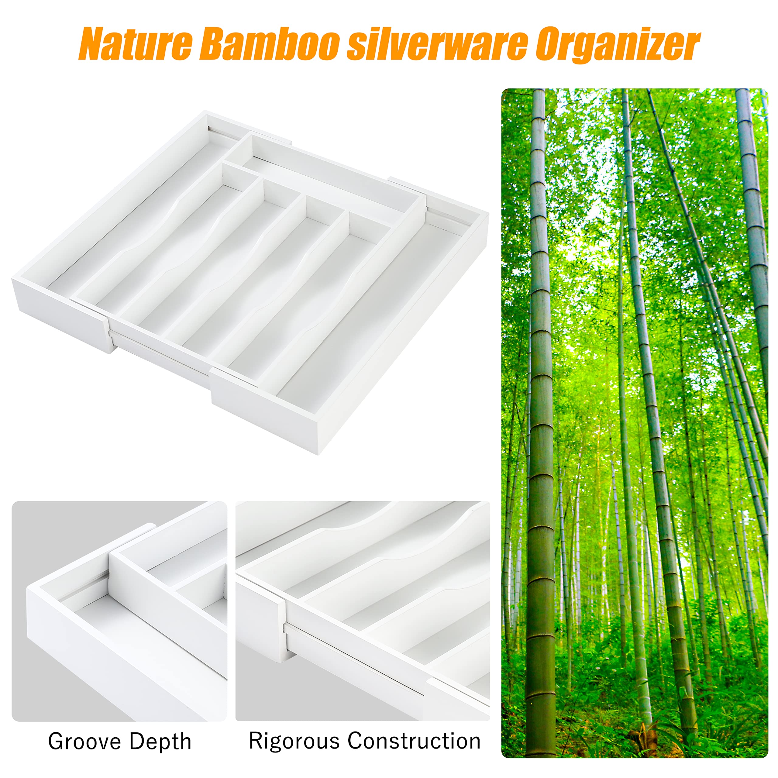Bellsal Silverware Organizer Kitchen Drawer Organizer Expandable Bamboo Utensil Holder Cutlery Tray for Kitchen Utensil and Flatware Bedroom Office