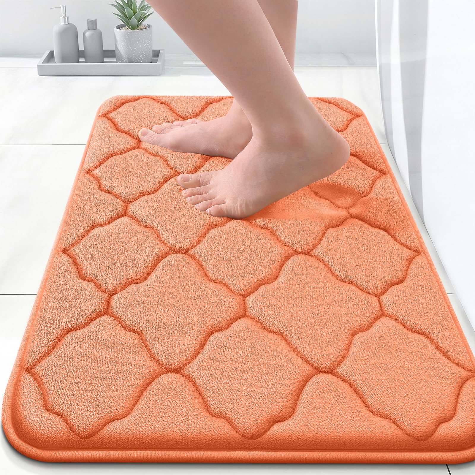 OLANLY Memory Foam Bath Mat Rug 24x16, Ultra Soft and Absorbent Bathroom Rugs, Non-Slip, Comfortable, Machine Washable Bath Carpet for Bathroom Floor, Tub, Shower and Home Decor Accessories, Black