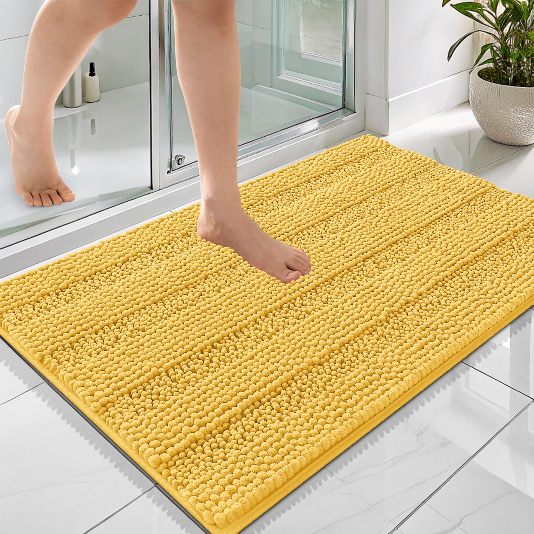 OLANLY Thick Bathroom Rugs 30x20, Extra Soft Absorbent Chenille Striped Bath Rugs, Rubber Backing, Machine Wash Dry, Bath Mats for Bathroom Floor, Tub and Shower, Home Decor Accessories, Grey