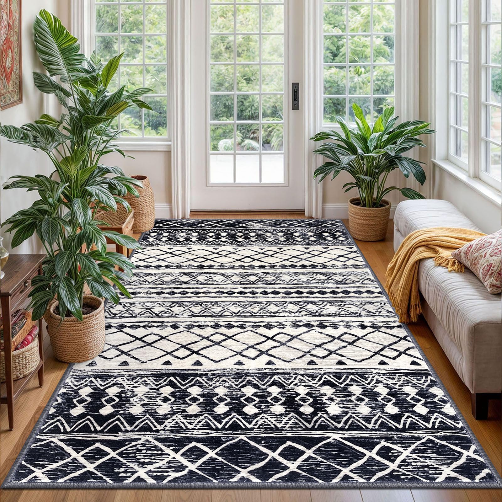 KUTA Washable Non-Slip Rugs for Entryway 2x3, Grey Moroccan Boho Small Area Rug, Ultra Soft Vintage Geometric Low-Pile Indoor Door Mat Floor Carpet for Indoor, Entrance, Kitchen, Bathroom, Bedroom