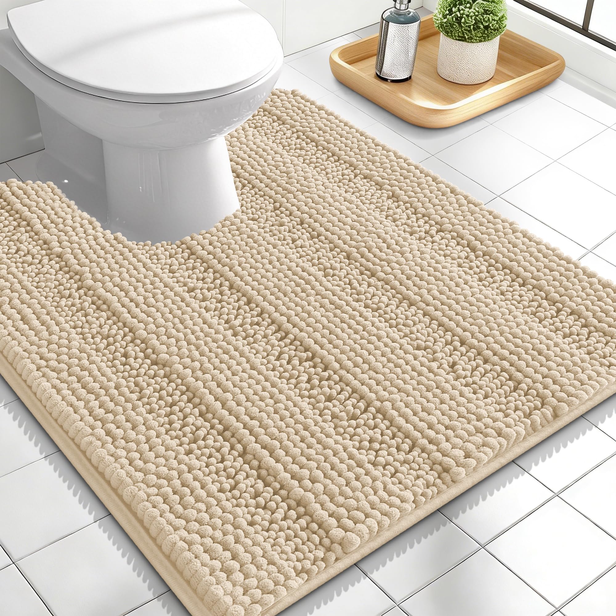 OLANLY Thick Bathroom Rugs 30x20, Extra Soft Absorbent Chenille Striped Bath Rugs, Rubber Backing, Machine Wash Dry, Bath Mats for Bathroom Floor, Tub and Shower, Home Decor Accessories, Grey